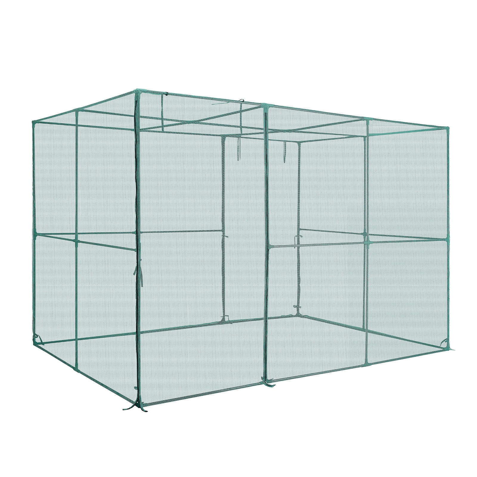 9.5ft x 6.36ft x 6.36ft Walk‑In Crop Cage — Tall Plant Protection Tent Zippered Door & Wind‑Resistant Frame Black Green