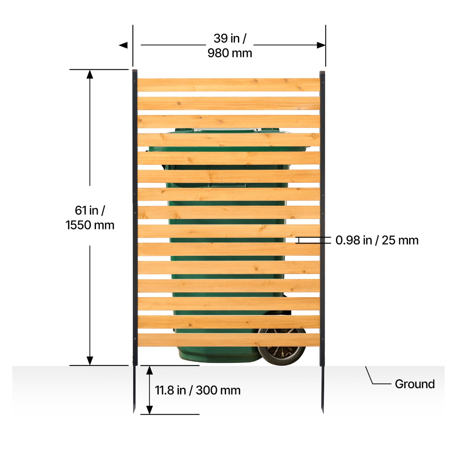 Wood Privacy Fence 1 Panel Slatted Air Conditioner Fence 39" W x 61" L