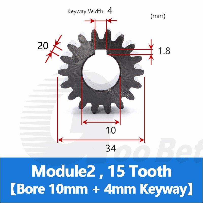 Spur Gear C45 Steel Black Oxided Module 2 Pinion 12-30 Tooth Keyway 10-32mm Flat
