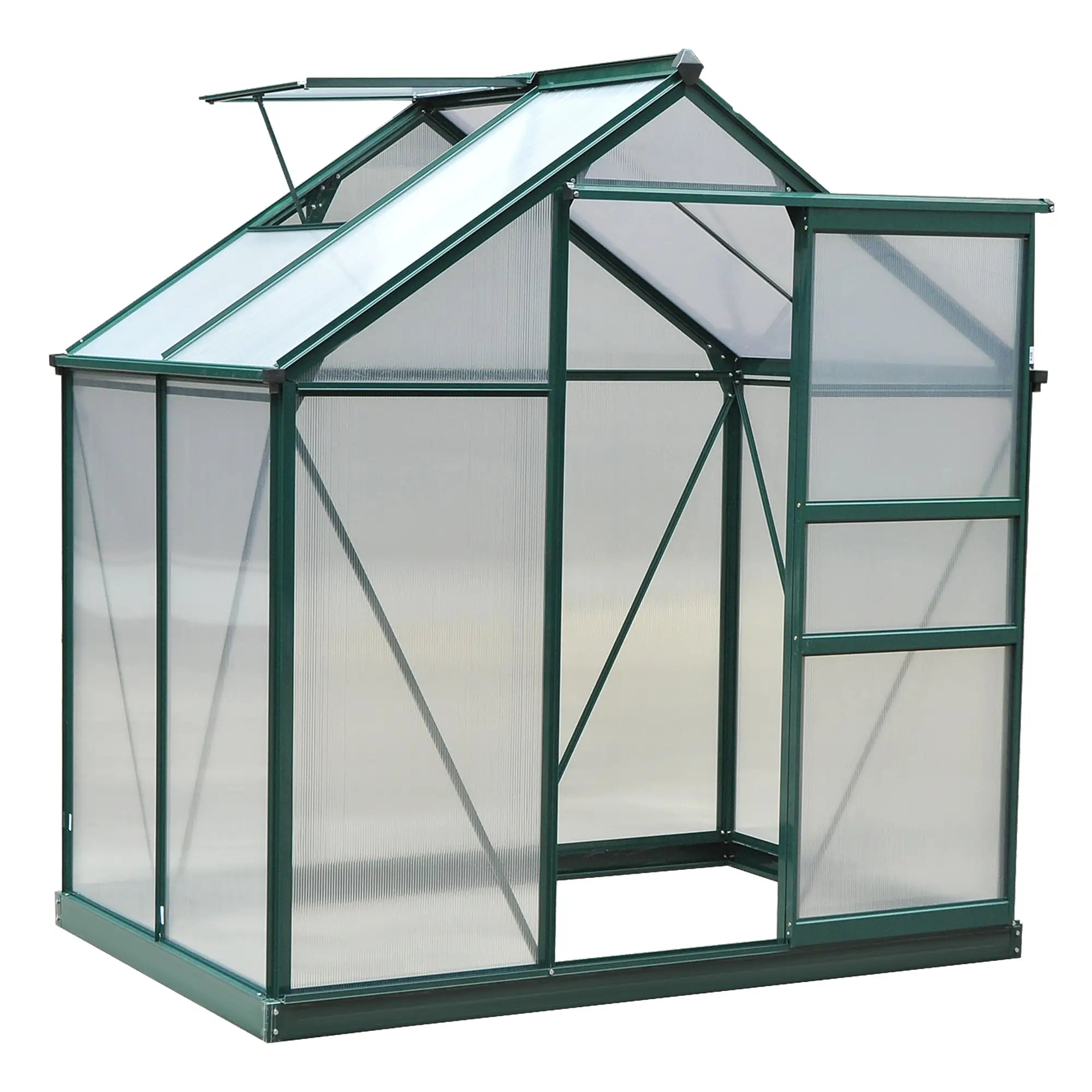 6ft x 4ft Polycarbonate Walk‑In Greenhouse — Aluminum Frame Rain Gutter & Adjustable Roof Vent Multi