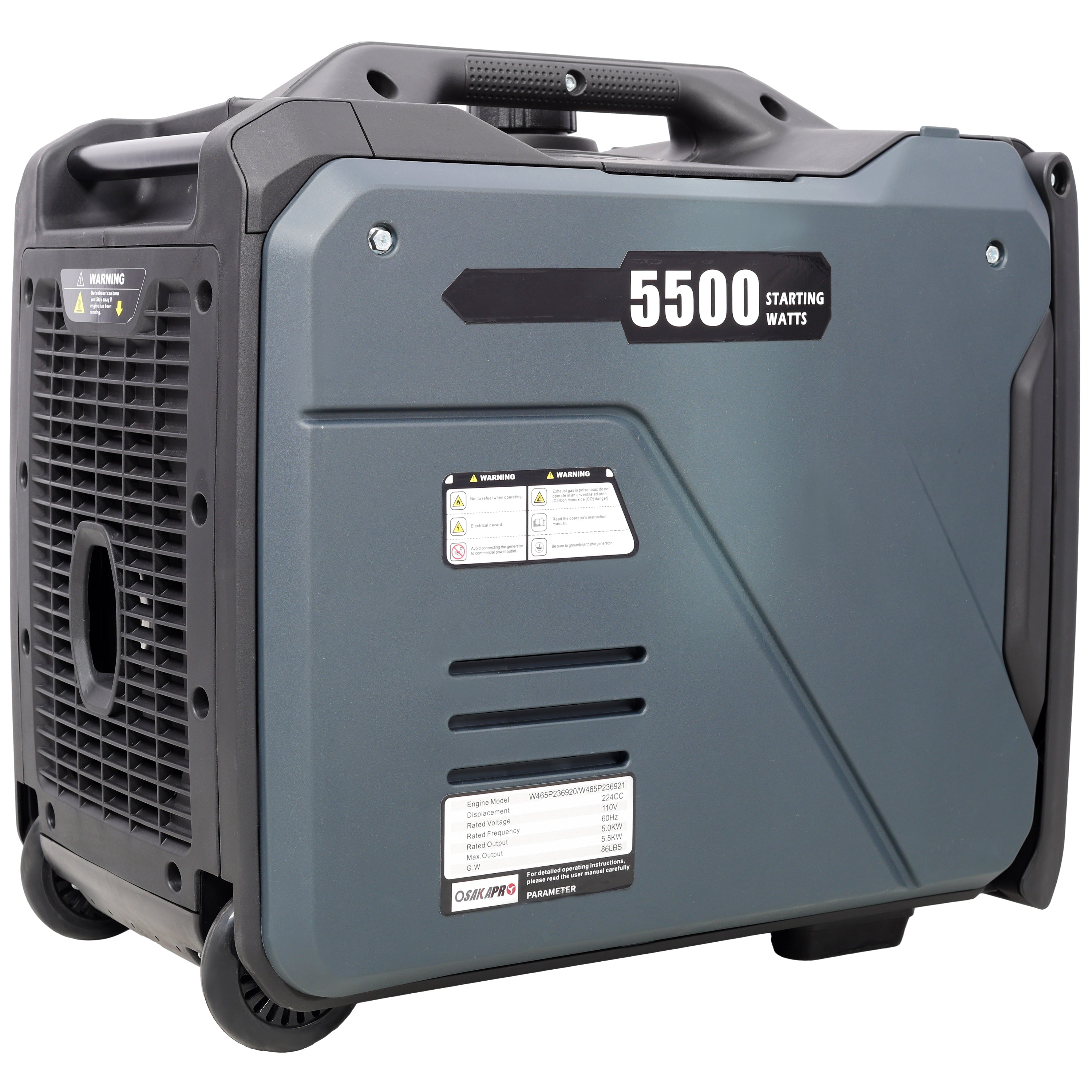 Super quiet Inverter Generator 5.5KW portable generator electric&remote start, foldable handle with wheels, 224cc 4 stroke EPA compliant, Gas&LPG Dual Fuel, With CO Sensor for more safety using