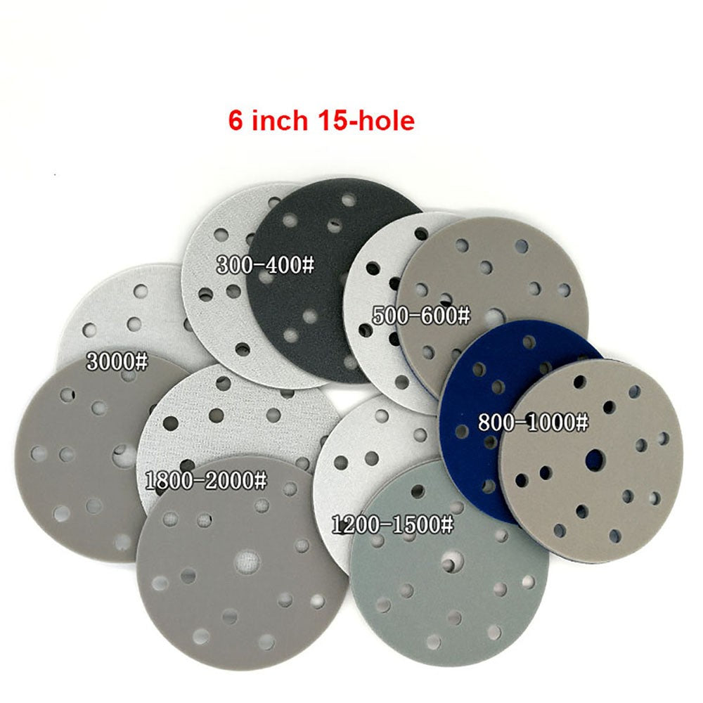 6 Inch （150mm） Hook & Loop Sponge Sandpaper 6 / 9 / 15 / 17 Hole Sanding Discs