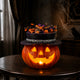 Halloween Pumpkin Candy Bowl with LED Light and Witch Hat