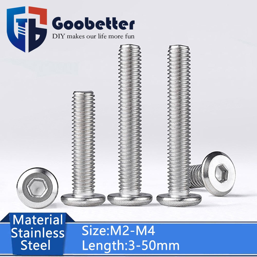 M2 M3 M4 Flat Round Head Hex Socket Screws – A2 Stainless Steel, Fully Threaded (3–50mm)