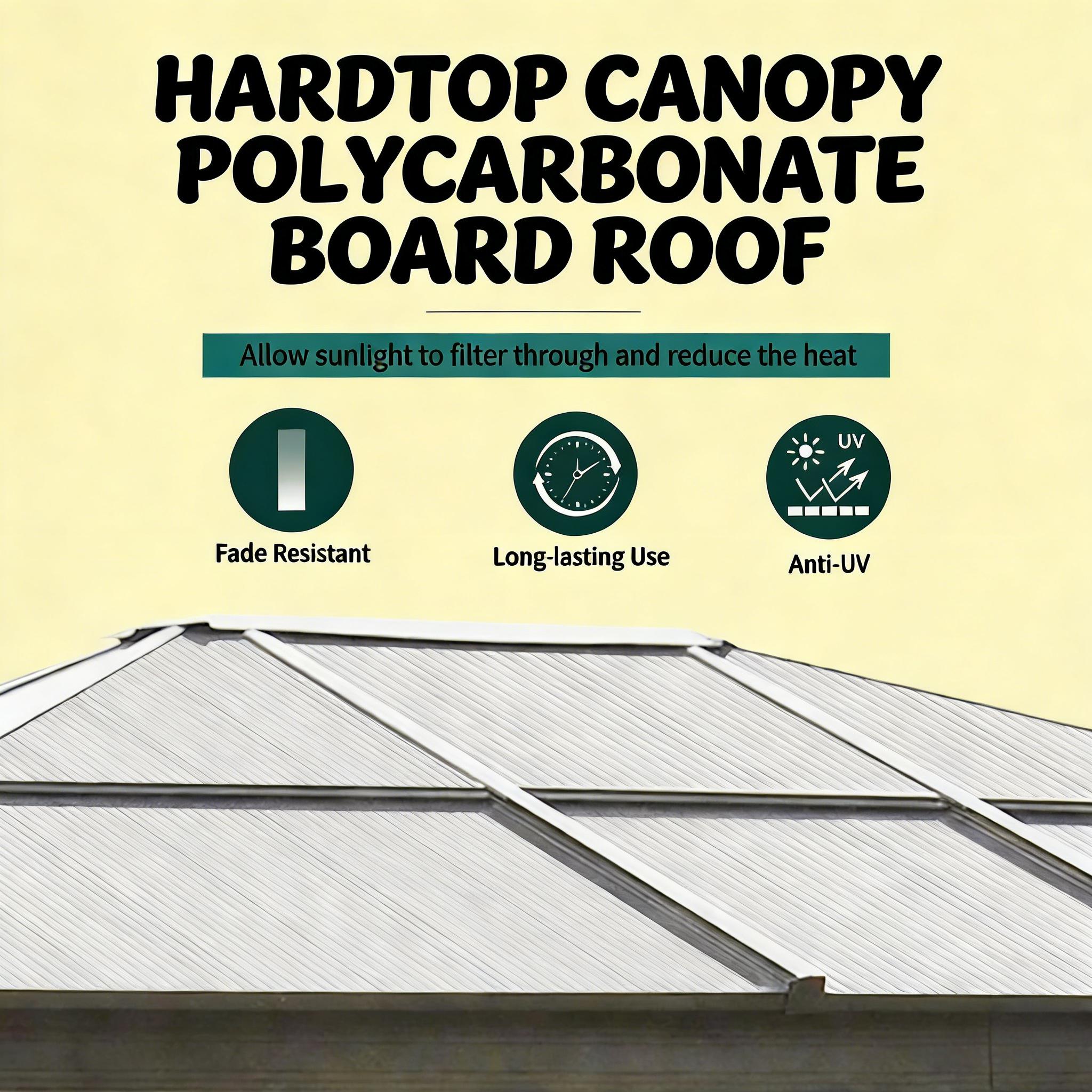 11.8x9.7 FT Hardtop Gazebo, Tinted Polycarbonate Roof, Aluminum Frame, 4 Mesh + 4 Curtain Sidewalls, Beige/Brown