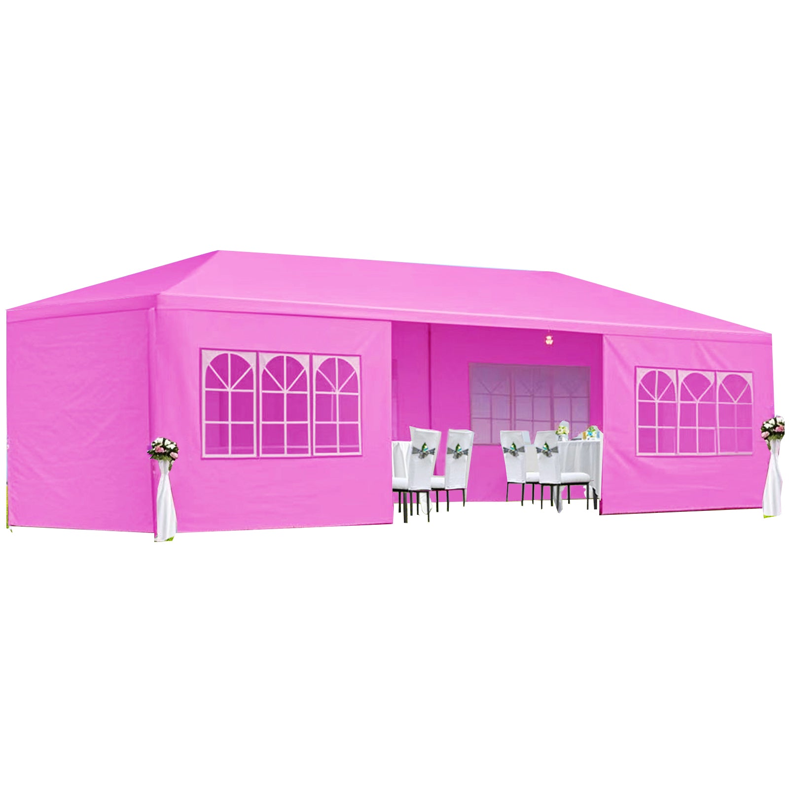 10x30 ft Party Canopy Tent with 8 Removable Sidewalls (6 Window + 2 Zipper), Waterproof PE – Pink