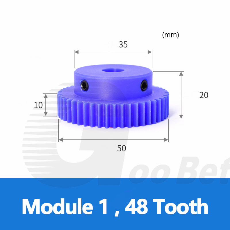 Nylon Mod 1 Spur Gear 15-150 Tooth with Step Pinion Motor Gears Bore 4-16mm Blue