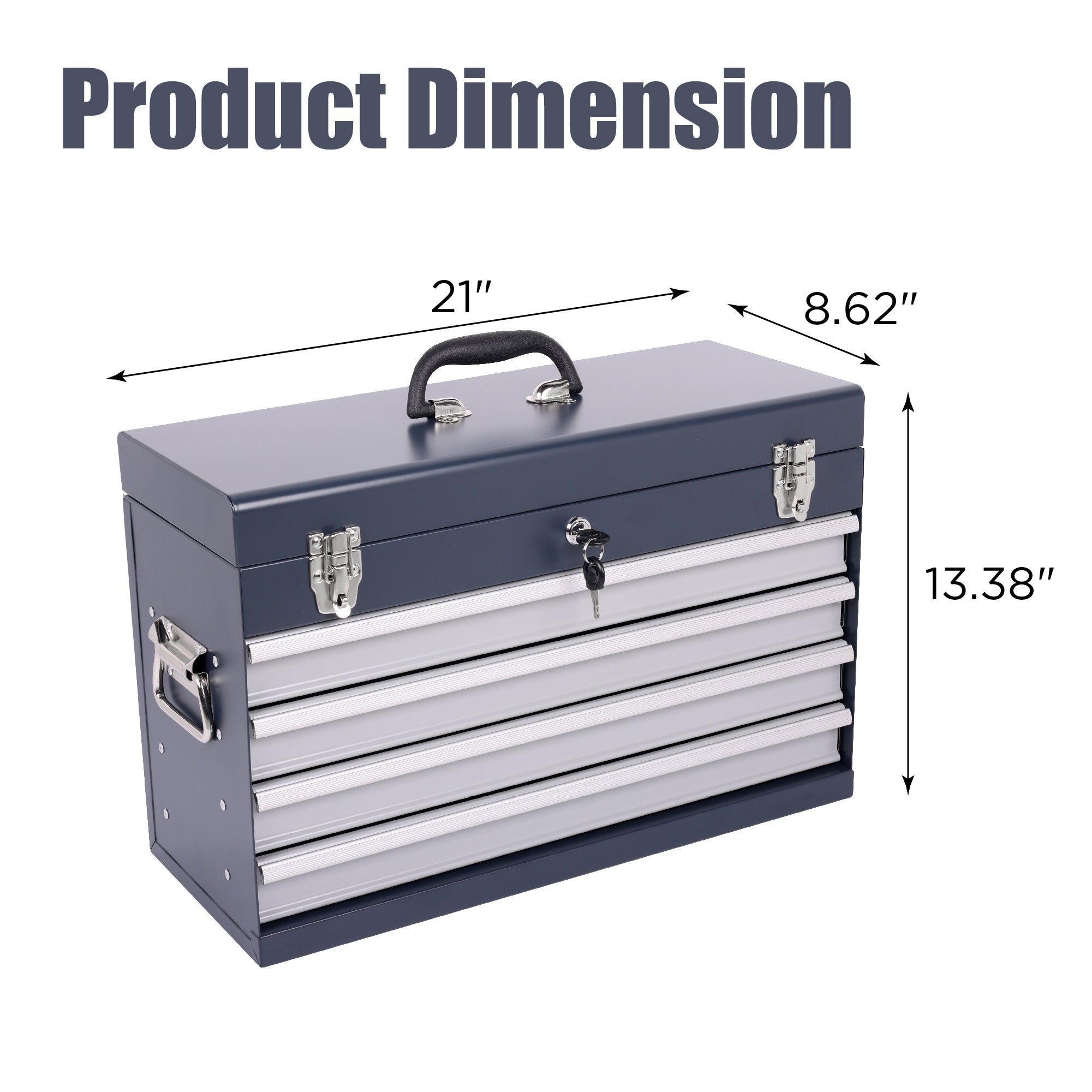 21" Professional Antique Grey Steel Tool Box | 4 Ball-Bearing Drawers