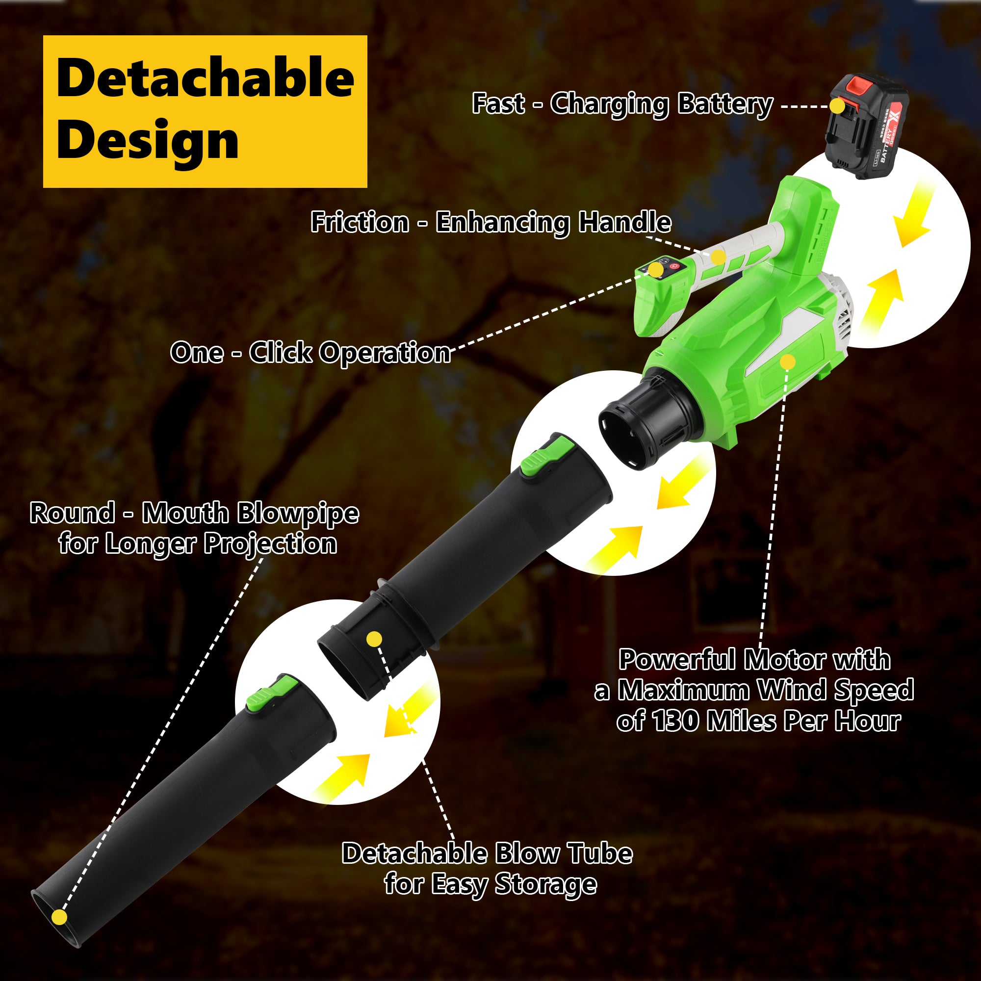 Leaf blower cordless with battery and charger, extended nozzle, lightweight handheld design for yard cleaning, car water blowing, leaves and dust (green)