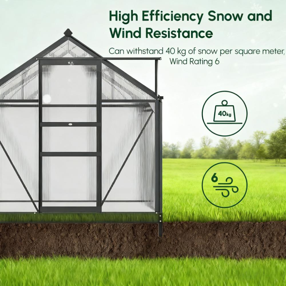 6ft x 4ft Polycarbonate Walk‑In Greenhouse — Aluminum Frame Rain Gutter & Adjustable Roof Vent Multi