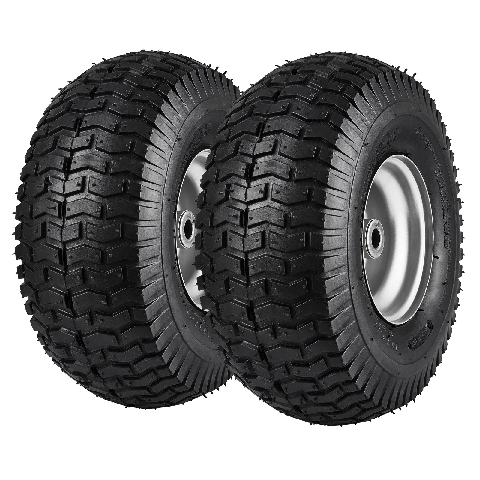 2-Pack 15x6-6" Lawn Tractor Tires – Turf Pneumatic with Rims, 3" Centered Hub, 16 Adapters