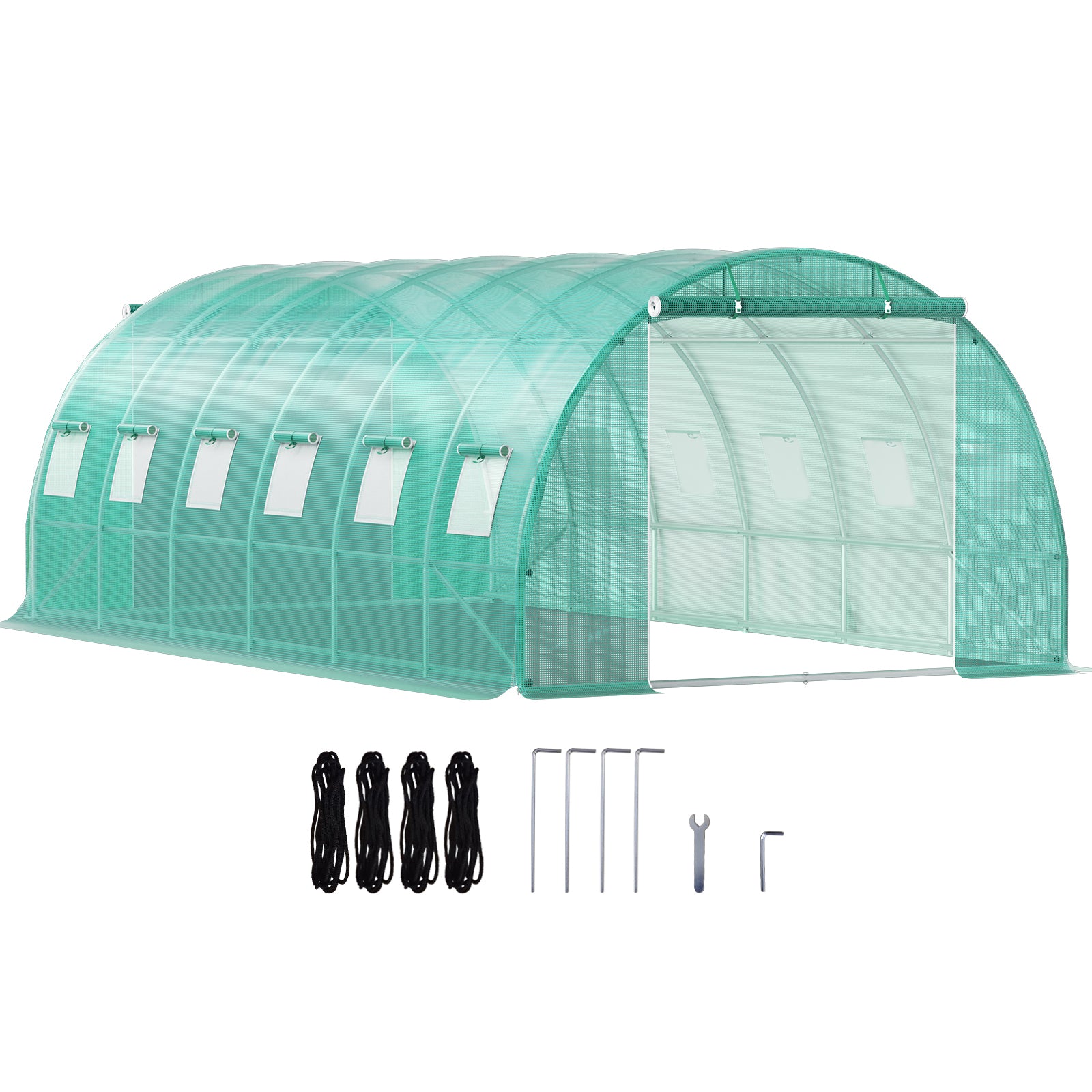20ft x 10ft x 7ft Walk‑In Tunnel Greenhouse — Galvanized Steel Frame Roll‑Up Windows & Zippered Doors Green