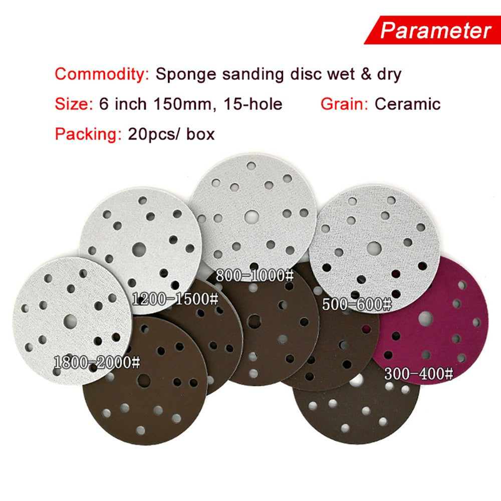 6"（150mm）Hook & Loop Sponge Sandpaper 15 Hole Red Sanding Discs 300 - 2000 Grit