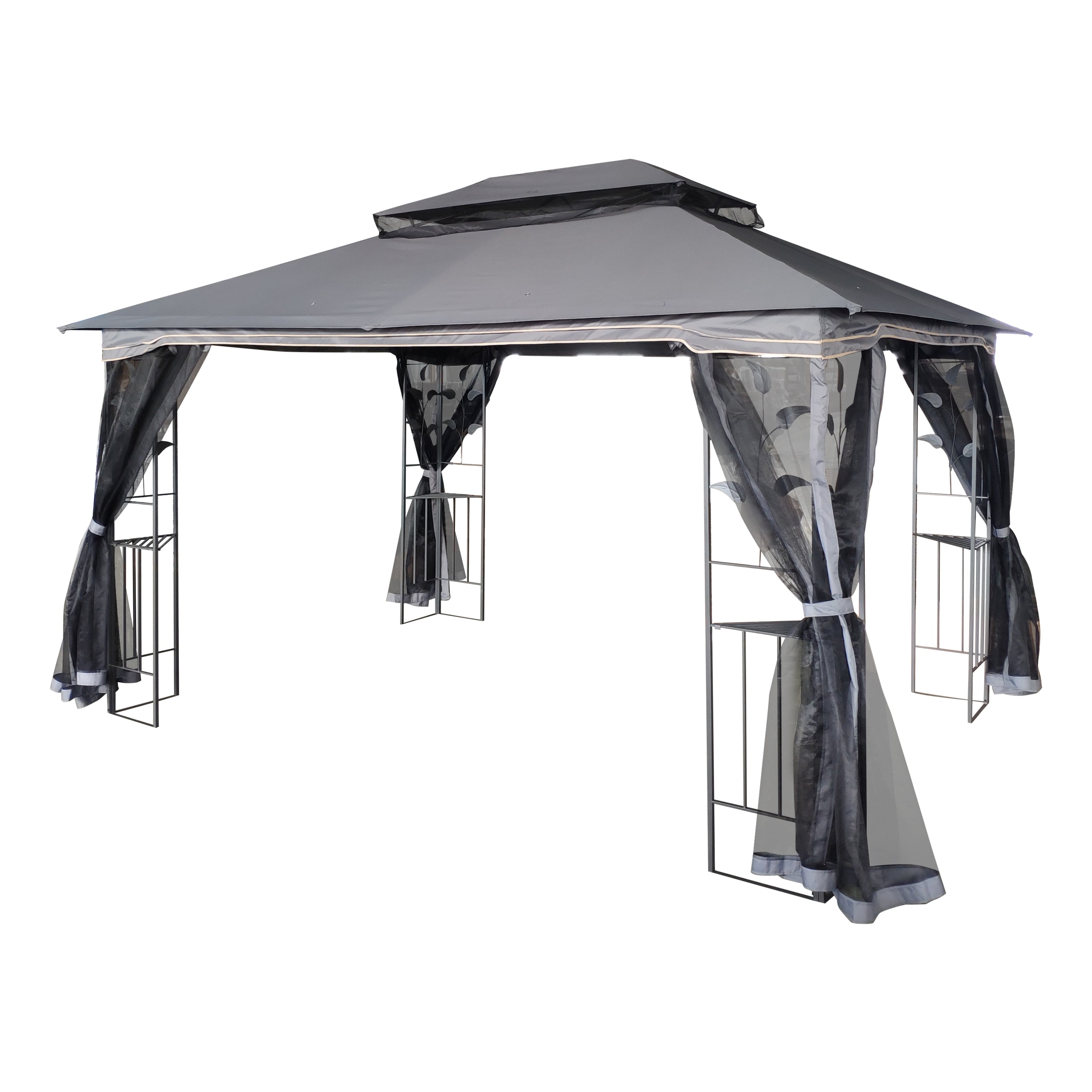 13x10 Ft Patio Gazebo with Double Roof, Mosquito Net & Decorative Legs, Gray