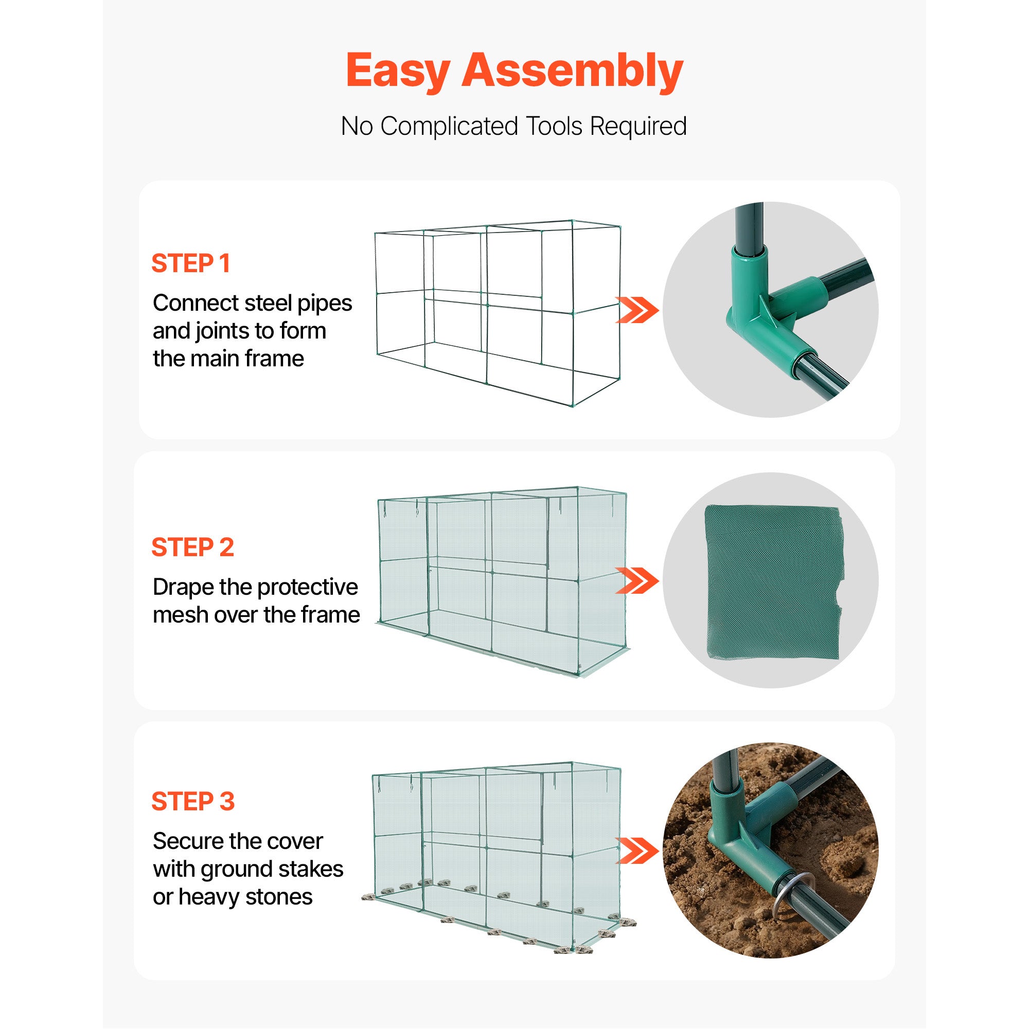Crop Cage, 11.6 x 3.9 x 6.3 ft Plant Protection Tent with Zippered Door, Wind-Resistant Tall Crop Cage, Easy to Install, Outdoor Raised Bed Cover, Tomato Plant Netting for Garden Patio Lawn