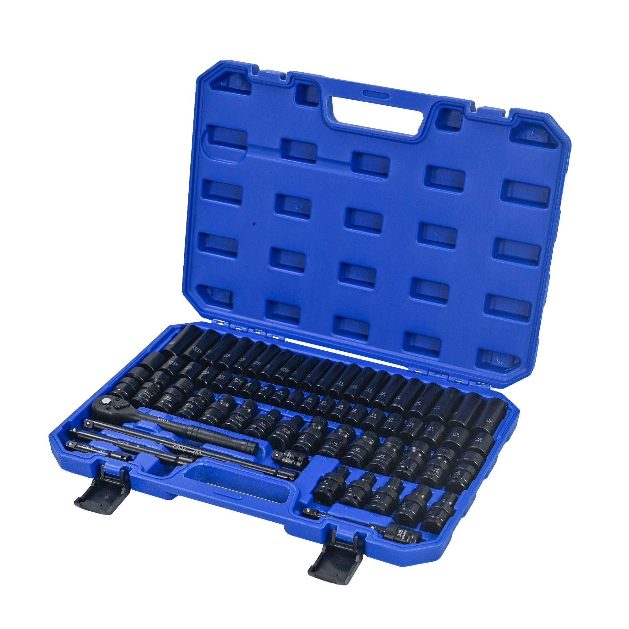 67‑Piece Air Tool & Accessories Kit — Long/Short Sockets, Extensions, Ratchet Wrenches, Quick Couplings, Black & Blue