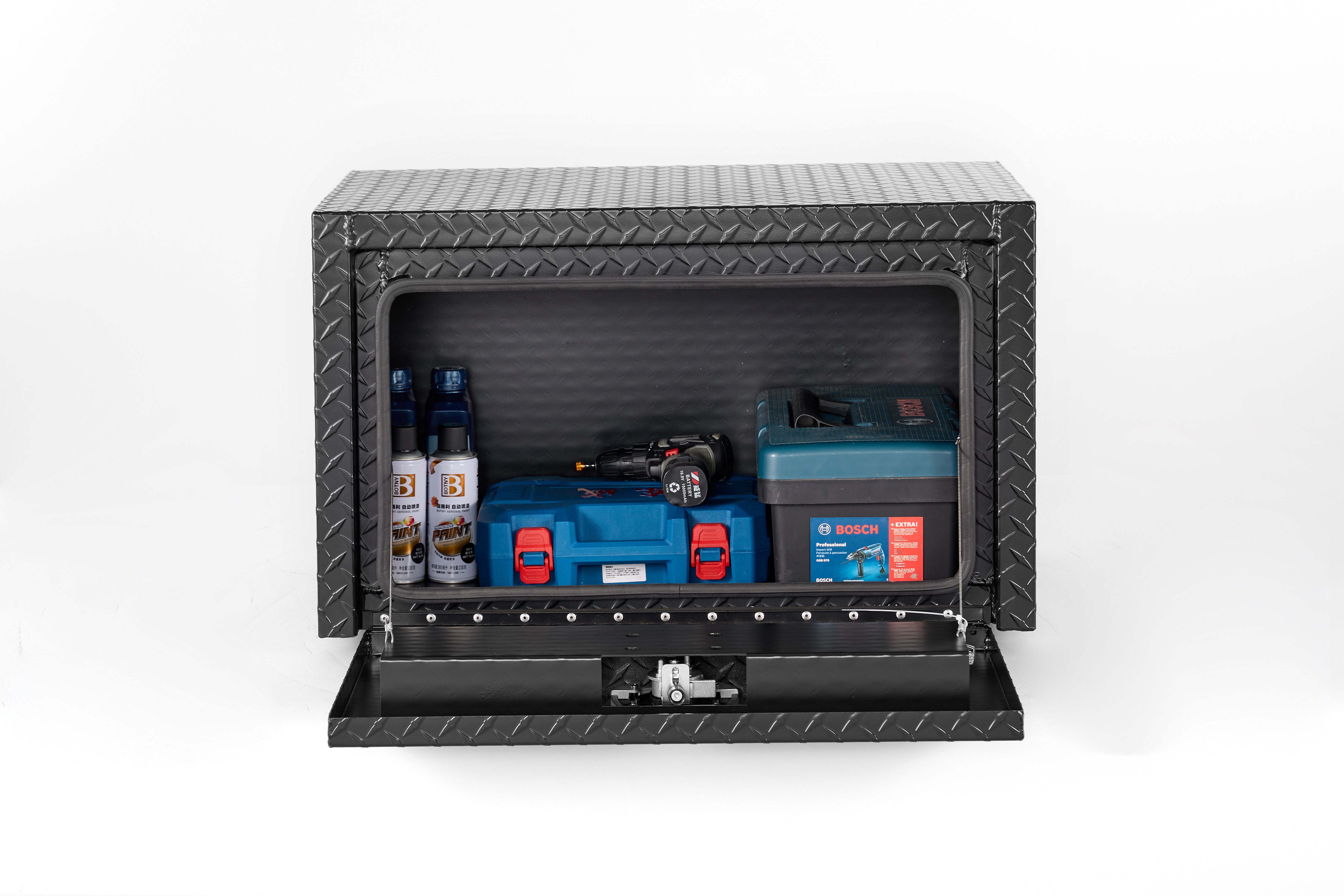 30" Aluminum Underbody Truck Tool Box — Matte Black Diamond Plate, Waterproof & Lockable