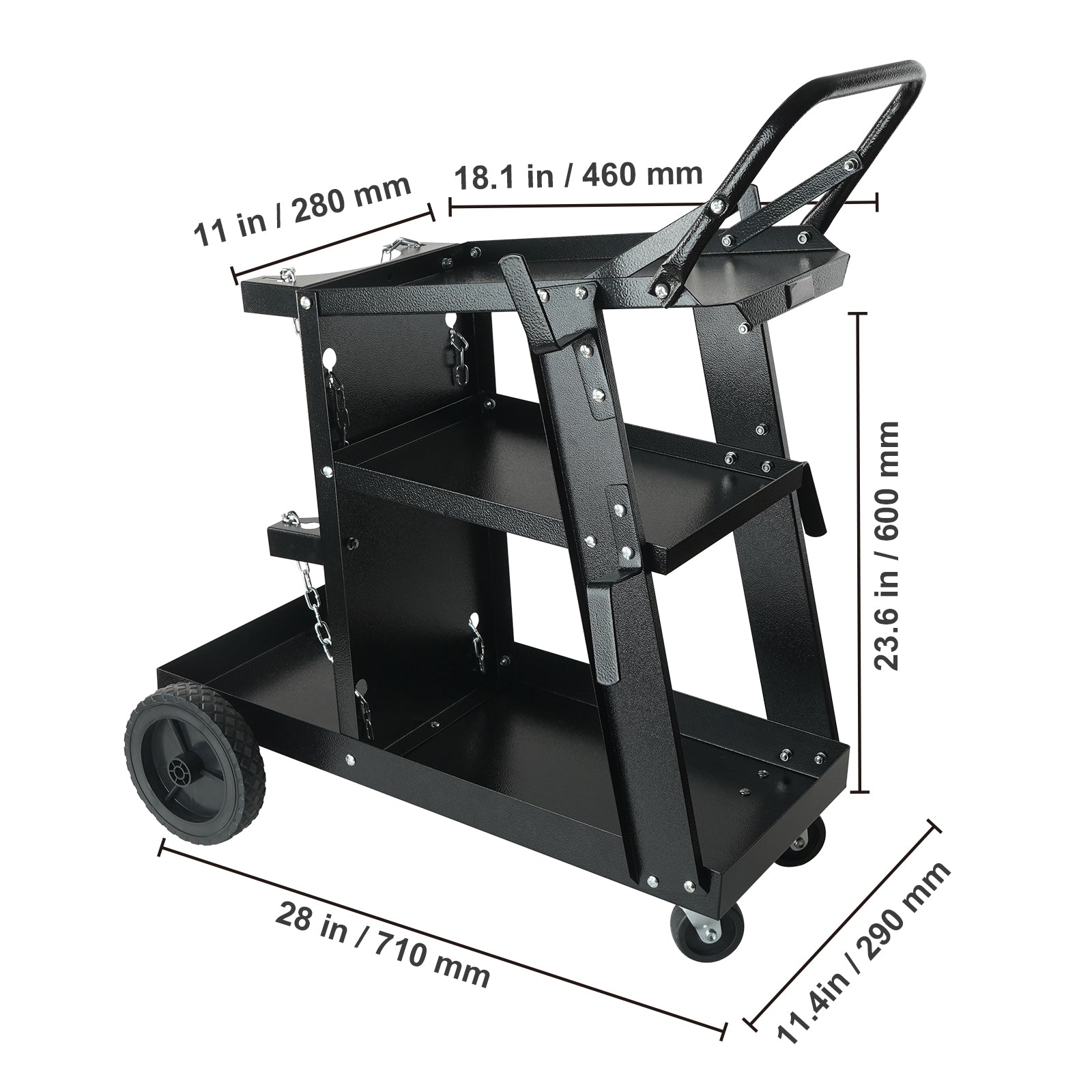 Welding Cart, 3-Tier Welder Cart Heavy Duty with 400 Lbs Weight Capacity, 360° Swivel Wheels, Tank Storage Safety Chains, Rolling MIG Welder Cart for TIG, ARC, MMA, Plasma Cutter Welding Machine