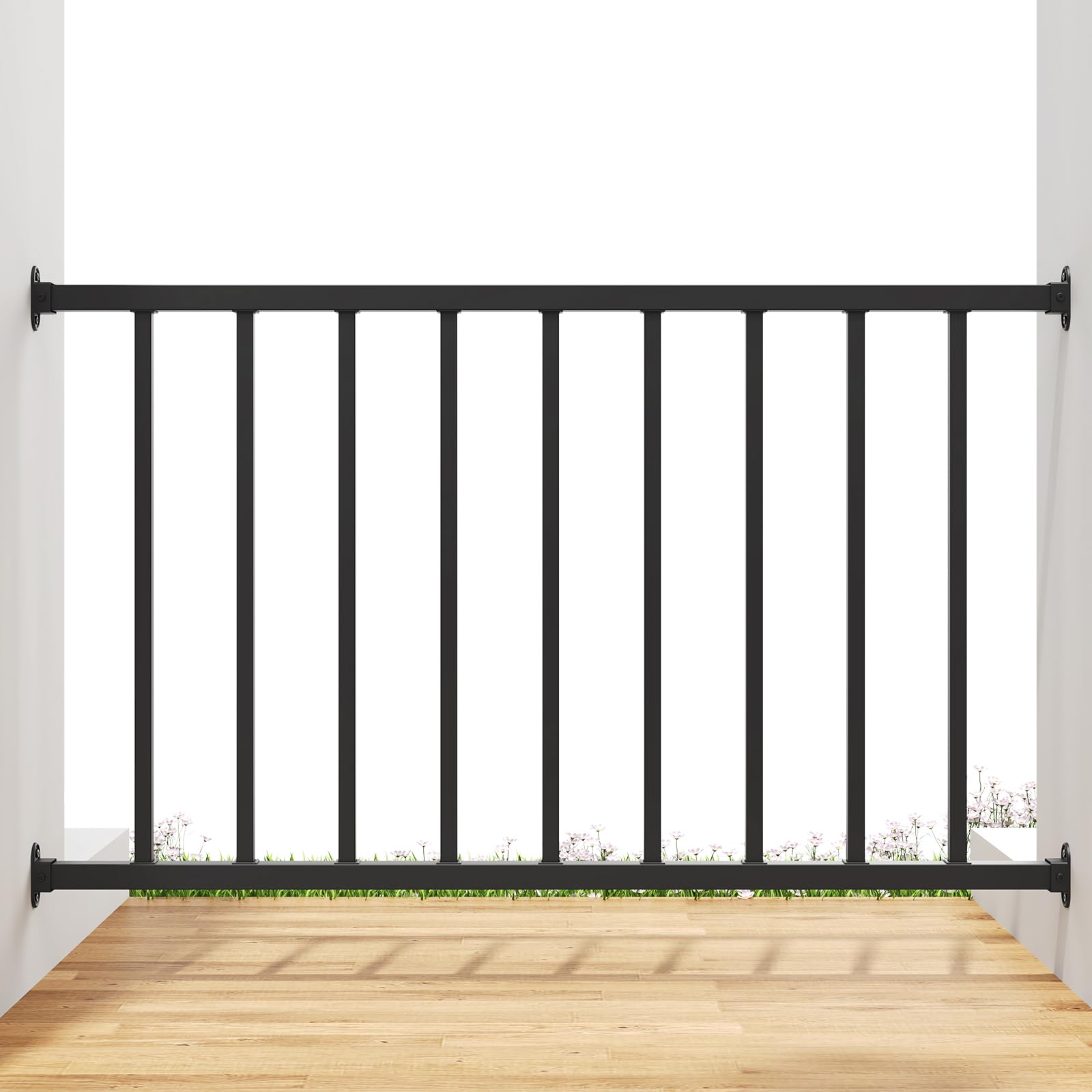 28 in. H x 4 ft W Black Metal Stair Railing Kit with Balusters for Residential and Commercial Use