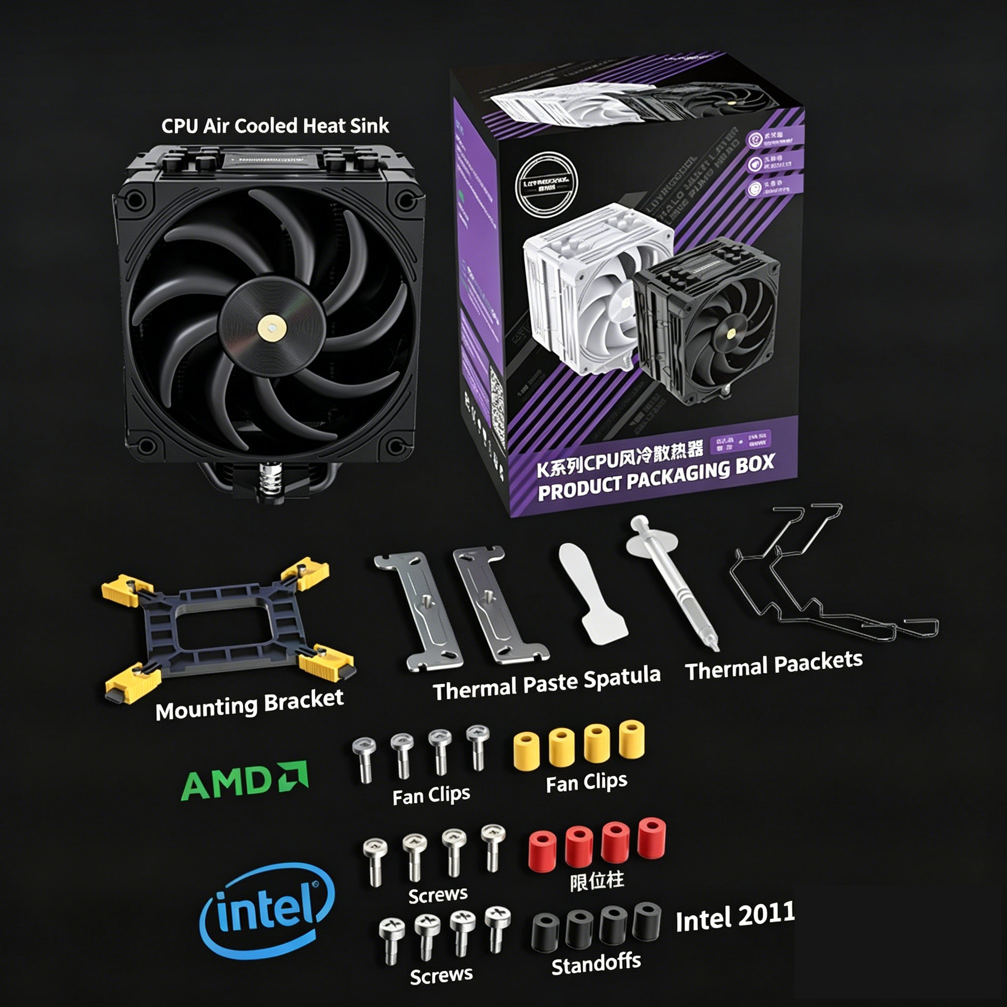 LC-K6000 Tower CPU Cooler — 6 Copper Heatpipes, PWM Fan, Intel & AMD, Single or Dual Fan