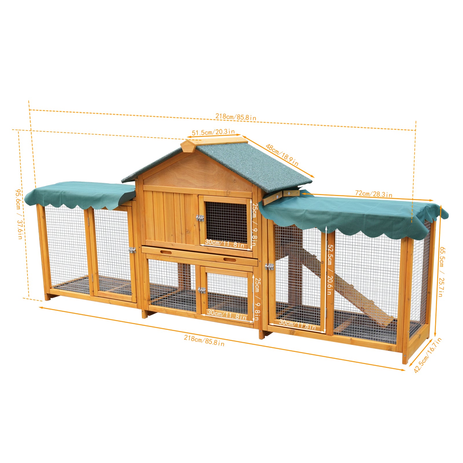 82-Inch Extra Large Outdoor Rabbit Hutch with Waterproof Roof & Pull-Out Tray