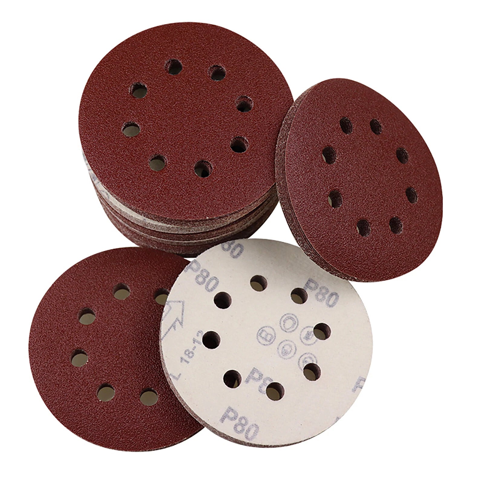 5 Inch 125mm 6 Holes Red Sandpaper Sanding Discs Grinding Polishing 40-180 Grit