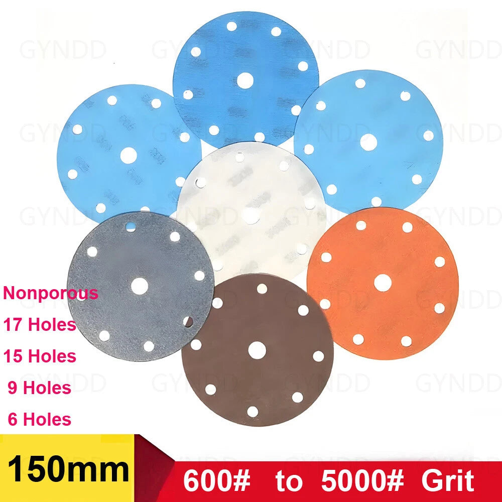 150mm Sanding Discs 6/9/15/17 Hole Sandpaper 600-5000 Grit Orbital Sander Pads