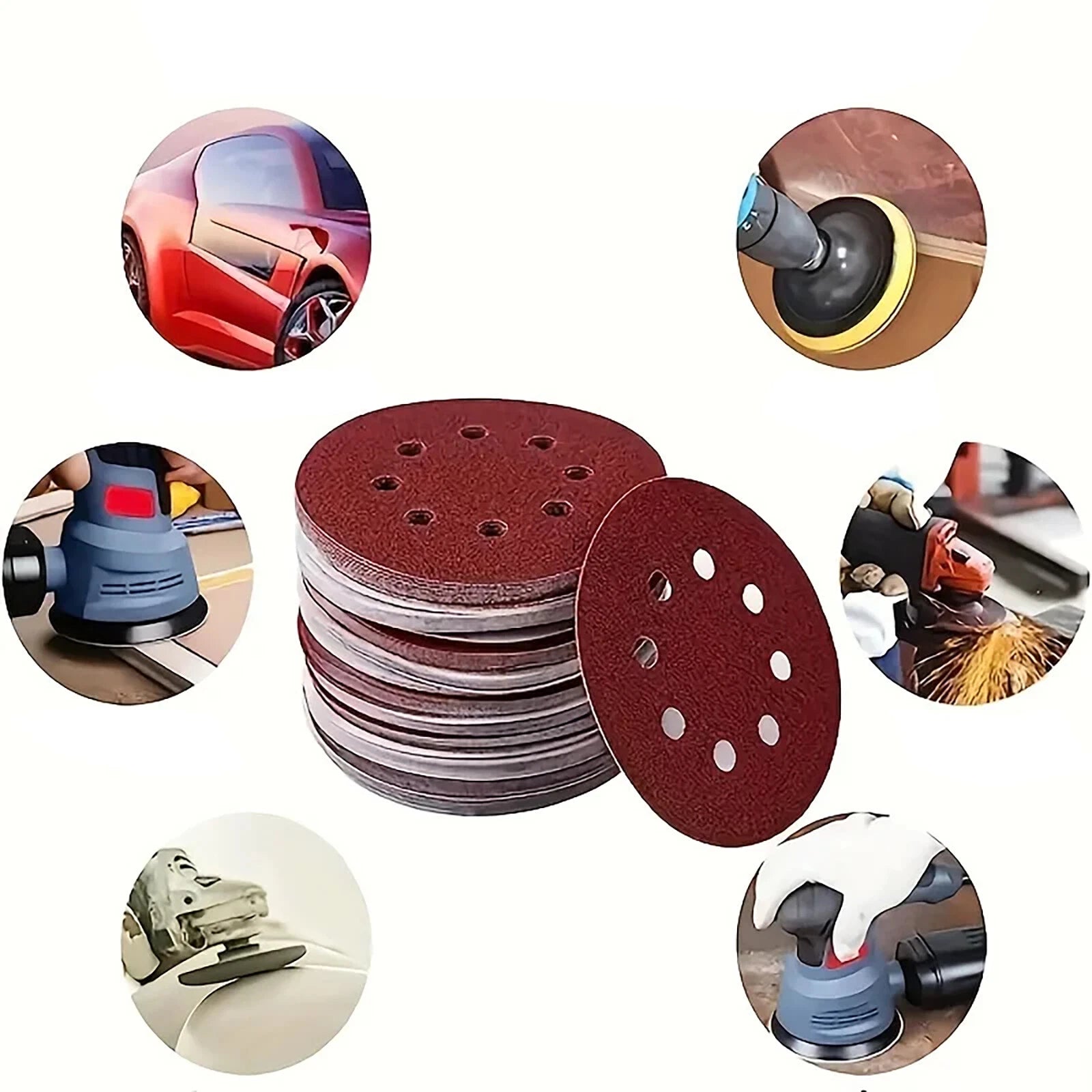 5 Inch 125mm 6 Holes Red Sandpaper Sanding Discs Grinding Polishing 40-180 Grit