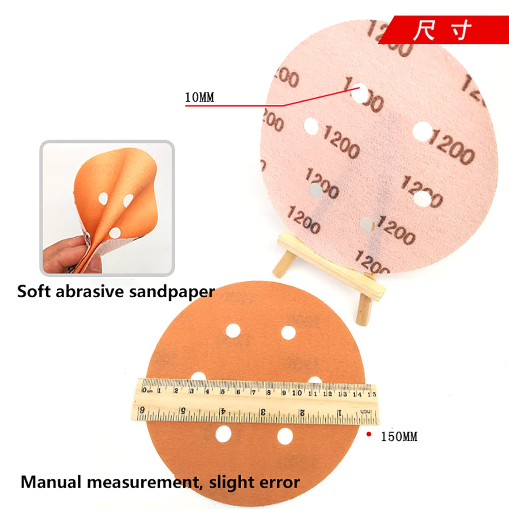 6 Inch 150mm FV Sanding Discs 600-5000 Grit Orbital Sander Pads 6 Hole Sandpaper