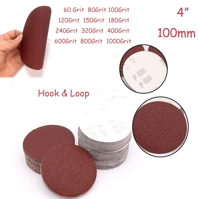 100mm Sanding Discs Pads Sandpaper 4 inch Orbital Hook and Loop Grit 60-1000
