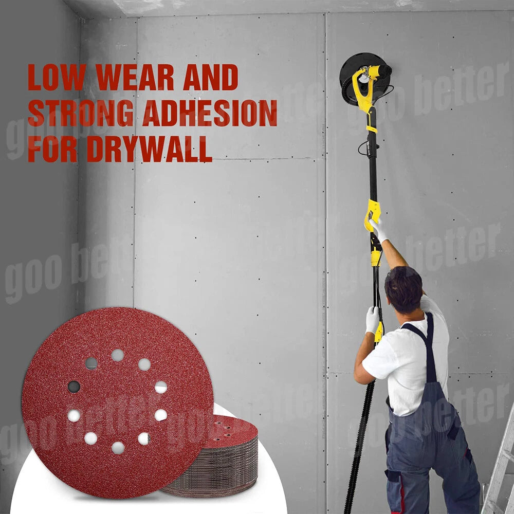 25/50PCS 225mm 9" Sanding Discs 10 Hole Hook and Loop Sandpaper 60-240 Grit