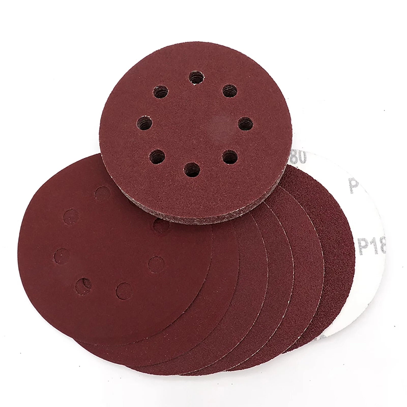5 Inch 125mm 6 Holes Red Sandpaper Sanding Discs Grinding Polishing 40-180 Grit