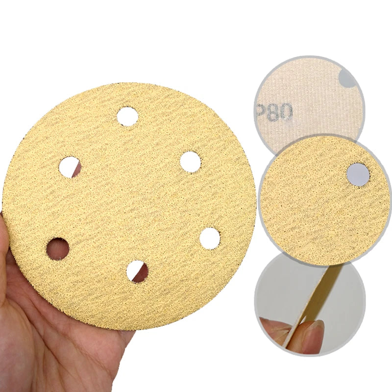 125mm Wet and Dry Sanding Discs 5" Sandpaper Hook and Loop Pads 6 Hole 80#-800#