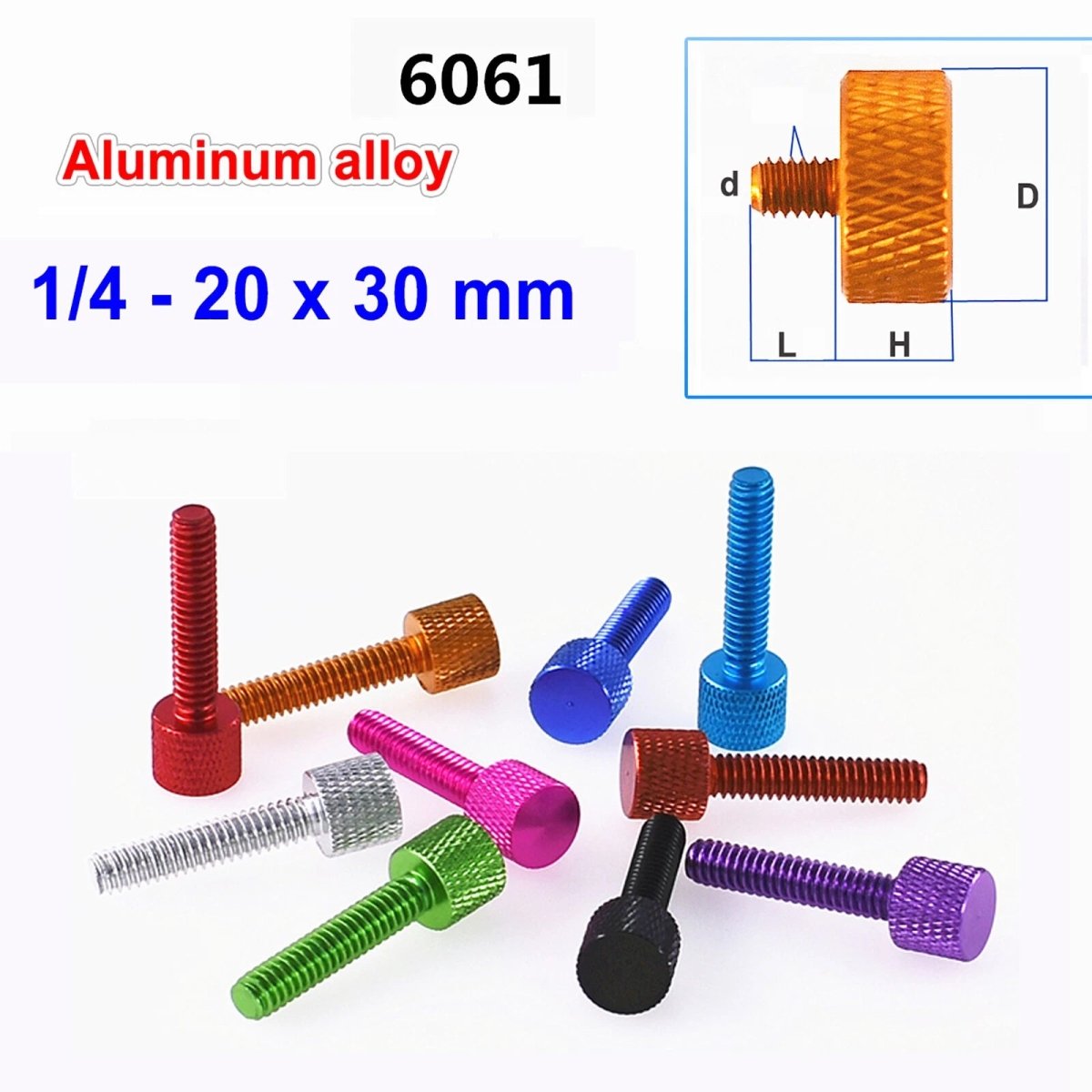 UNC 1/4 - 20 Aluminum Knurled Flat Thumb Screws 30mm (1 - 3/16") – Hand Grip Bolts for PC Case & Camera - HomeDIYer