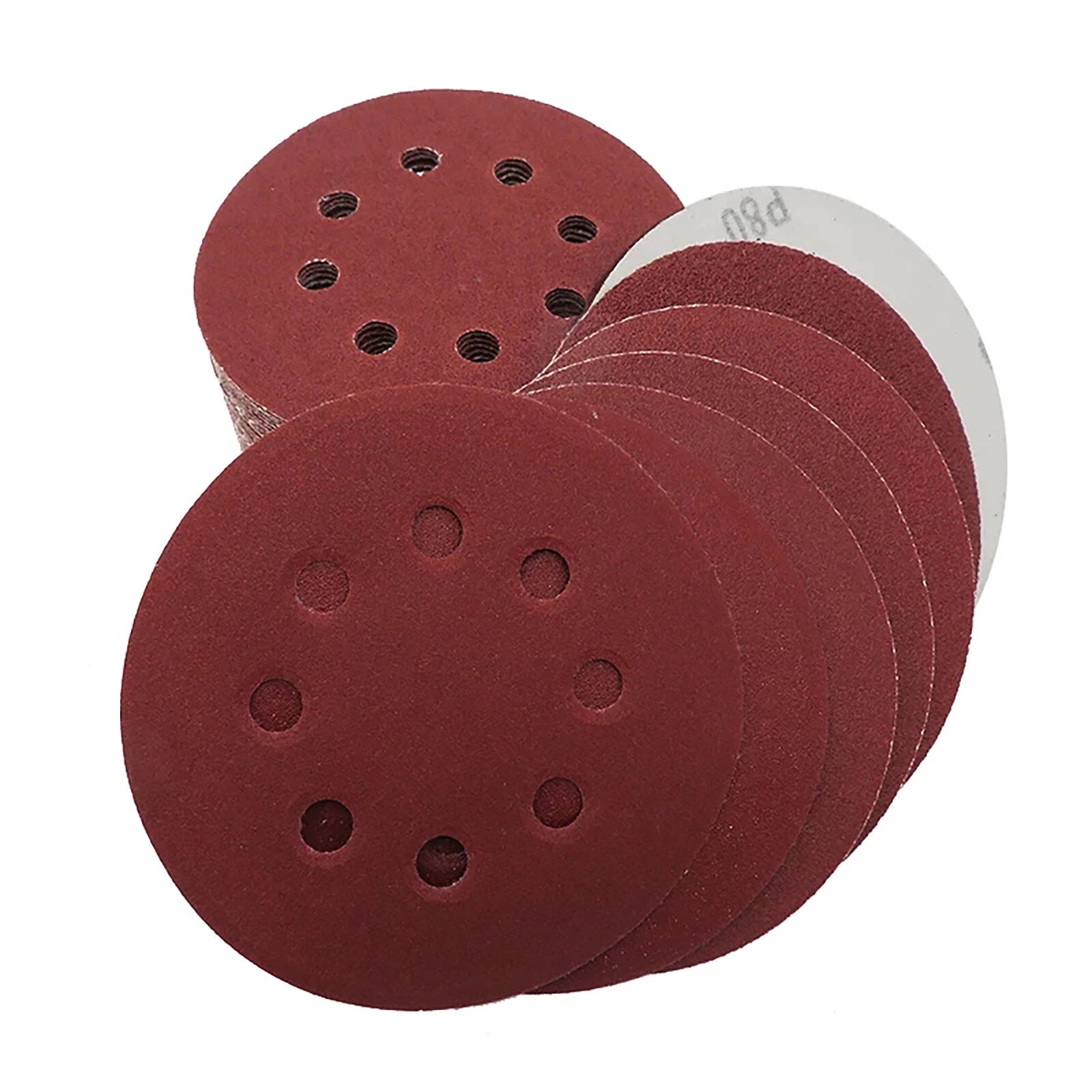 5 Inch 125mm 6 Holes Red Sandpaper Sanding Discs Grinding Polishing 40-180 Grit