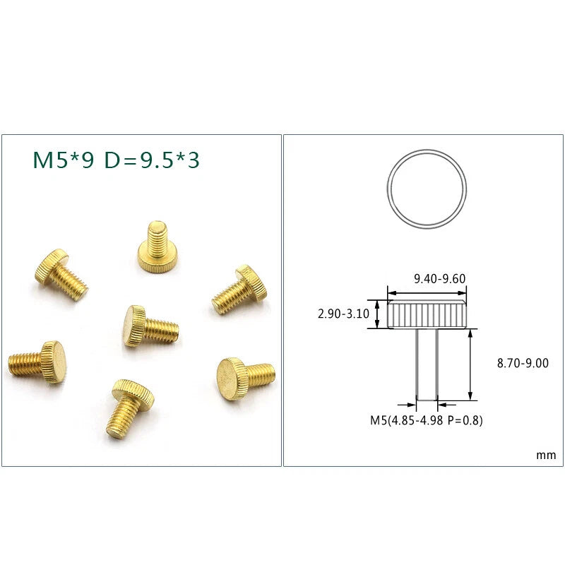 M3 M5 Brass Thumb Screws 4.5/6/10mm Length Knurled Grip Equipment Adjustment