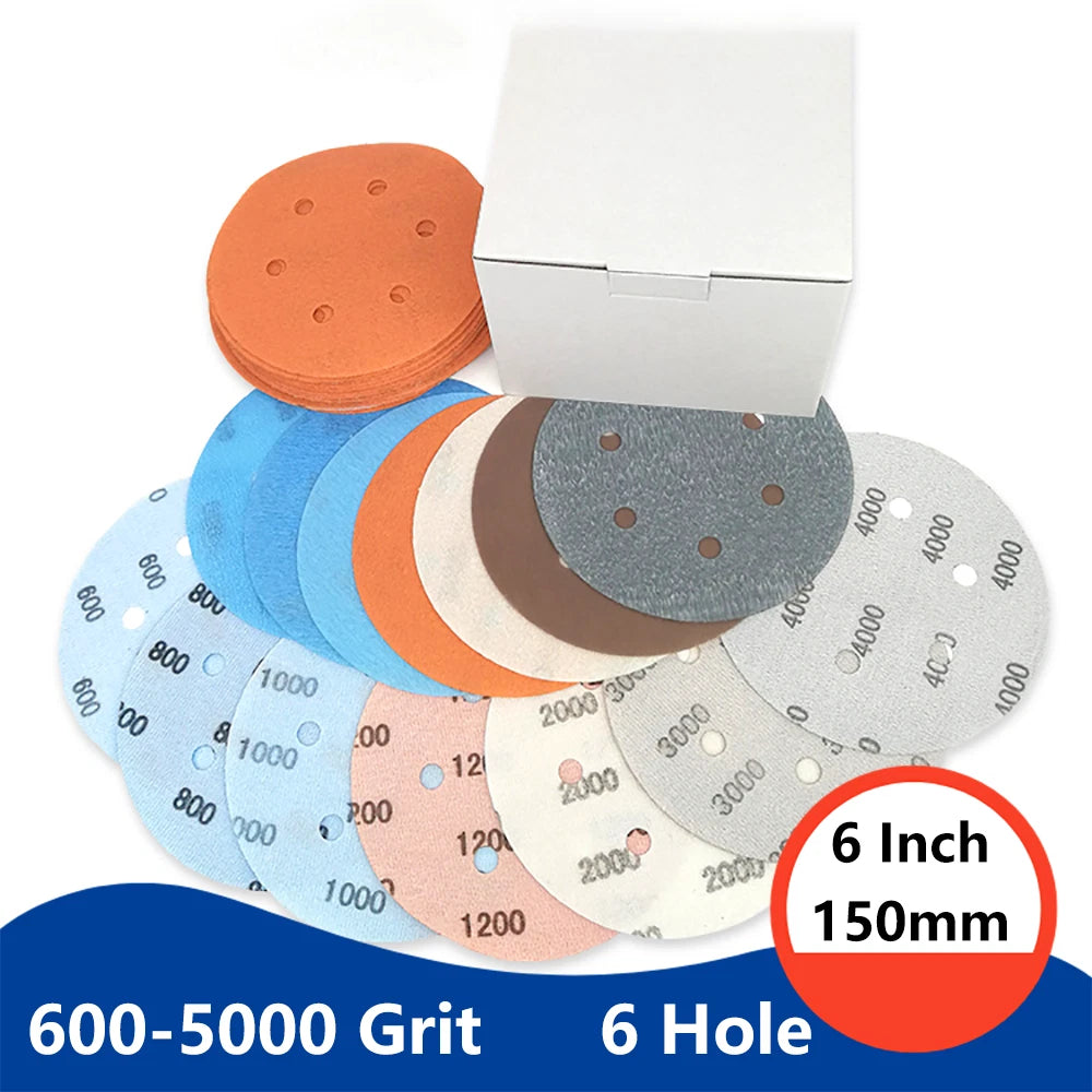 6 Inch 150mm FV Sanding Discs 600-5000 Grit Orbital Sander Pads 6 Hole Sandpaper