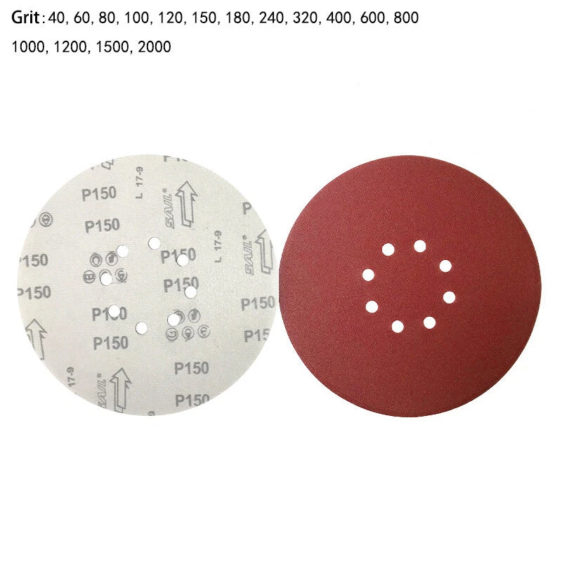 9" 225mm 8 Hole Sanding Discs Hook & Loop Sandpaper Pads Orbital 40-2000 Grit