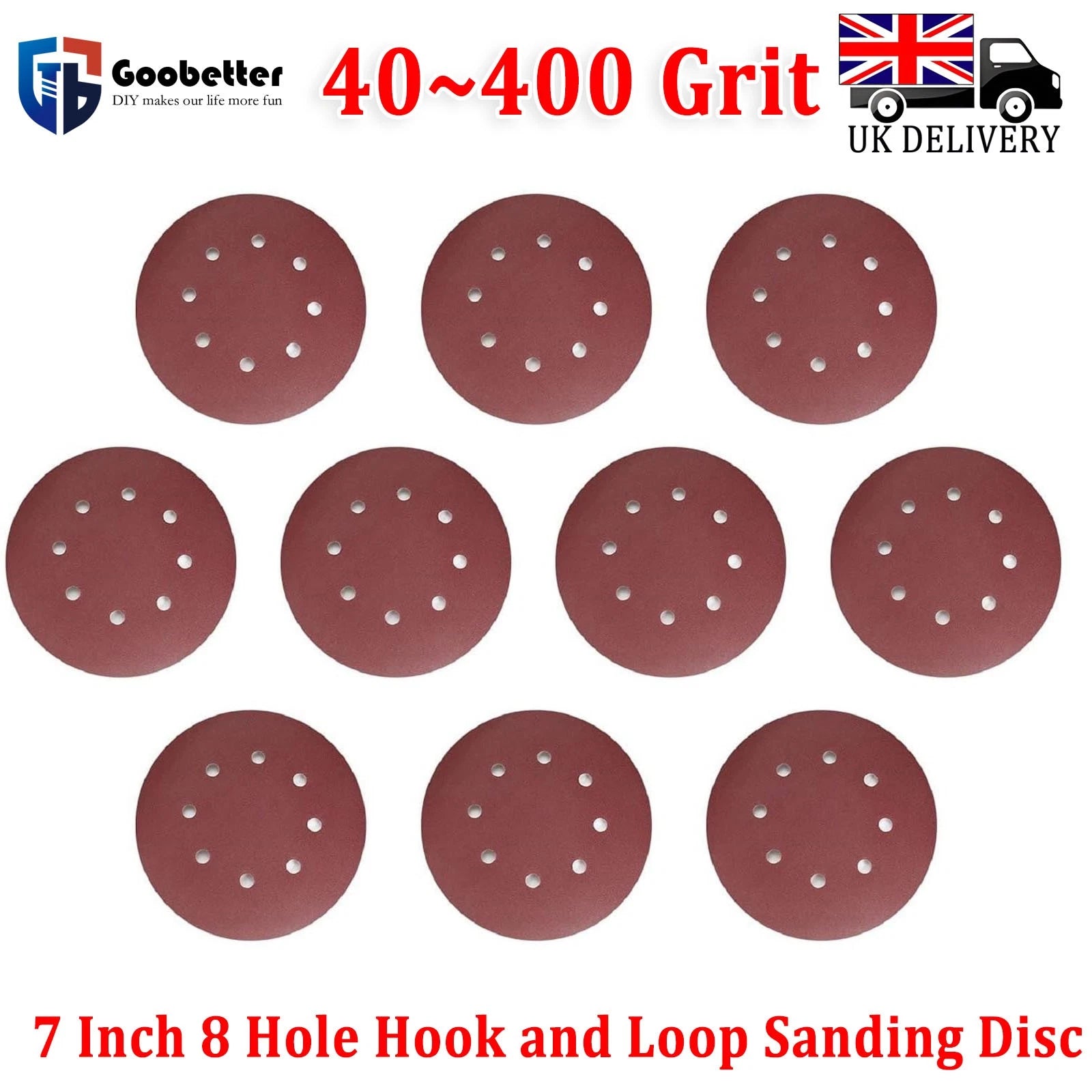 10Pcs 7 Inch 8 Hole Hook & Loop Sanding Disc 40-400 Grit for Flocking Sandpaper
