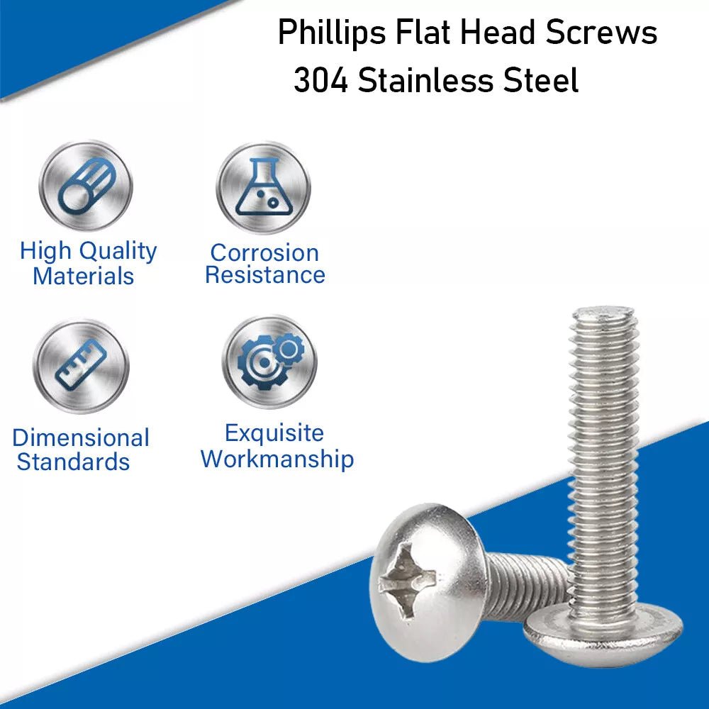 304 stainless steel Phillips Truss Head Machine Screw M2 M2.5 M3 M4 M5 M6 Length 3mm - 100mm - HomeDIYer