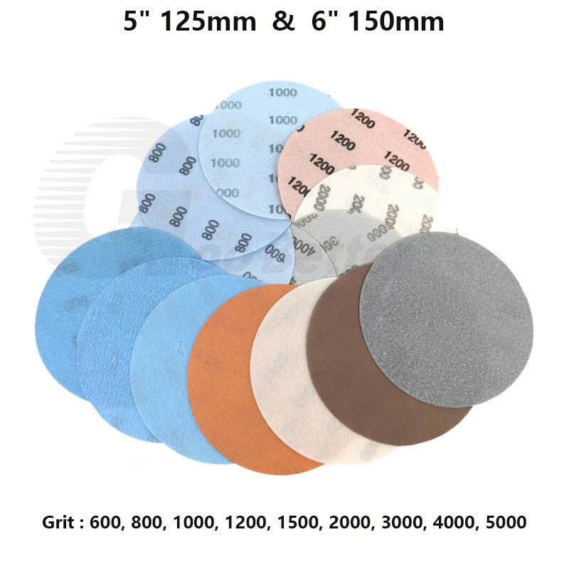 5" 6" Wet & Dry Sanding Discs Orbital Sander Sandpaper Pads Hook Loop P600-P5000