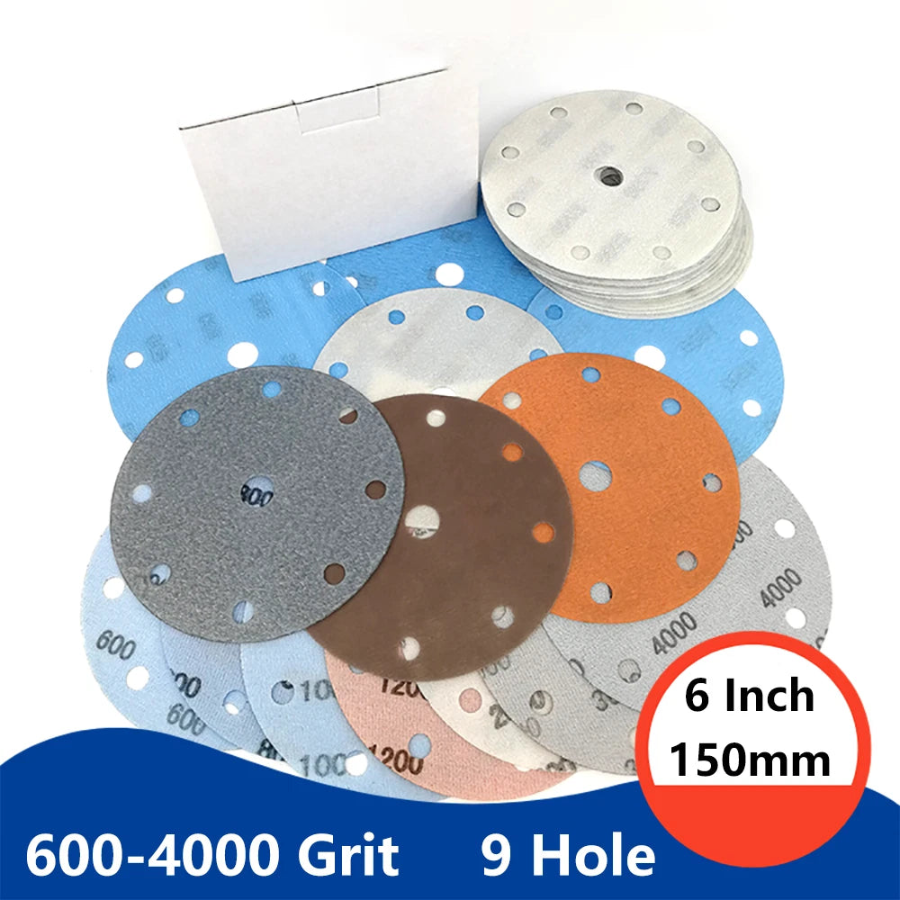 6 Inch 150mm FV Sanding Discs 600-4000 Grit Orbital Sander Pads 9 Hole Sandpaper