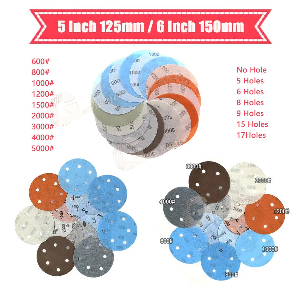 FV Soft Film Sandpaper 125mm/150mm Wet and Dry Sanding Discs 600 - 5000 Grit