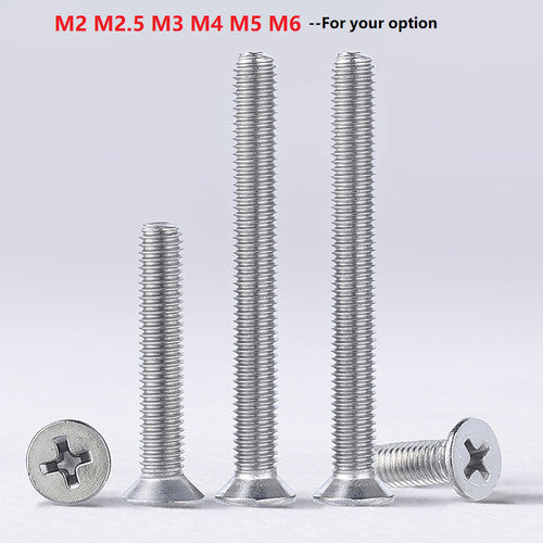 M2–M10 Phillips Flat Head Countersunk Machine Screws – 304 Stainless Steel, Metric