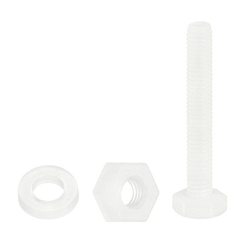Nylon Plastic Phillips & Hex Machine Screws – M8 M10 M12, Pan / Flat / Cap Head, with Nuts & Washers