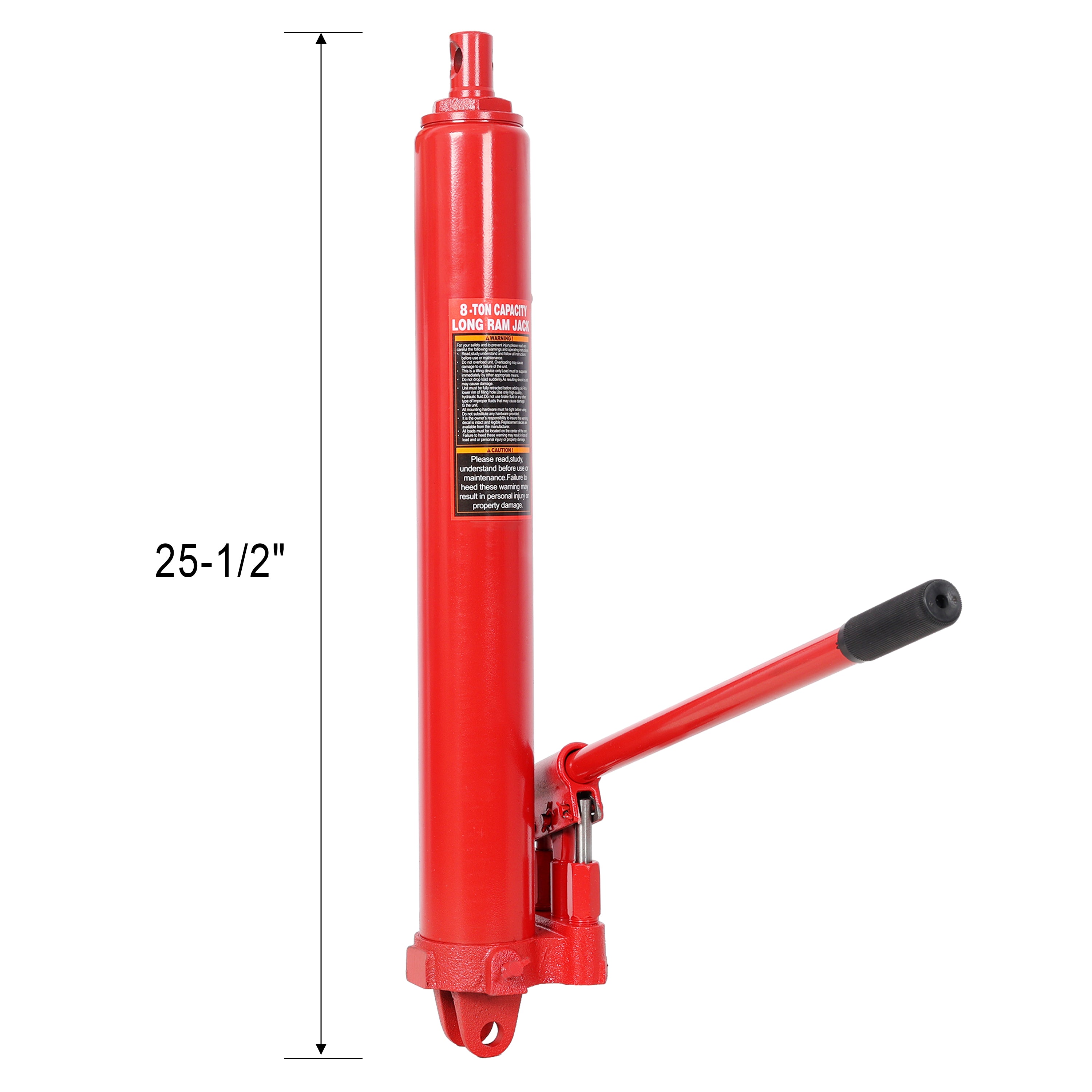 8 Ton Hydraulic Long Ram Jack with Clevis Base, Single or Dual Piston Pump, 16,000 lb Capacity, Fits Engine Hoists & Shop Cranes, Red