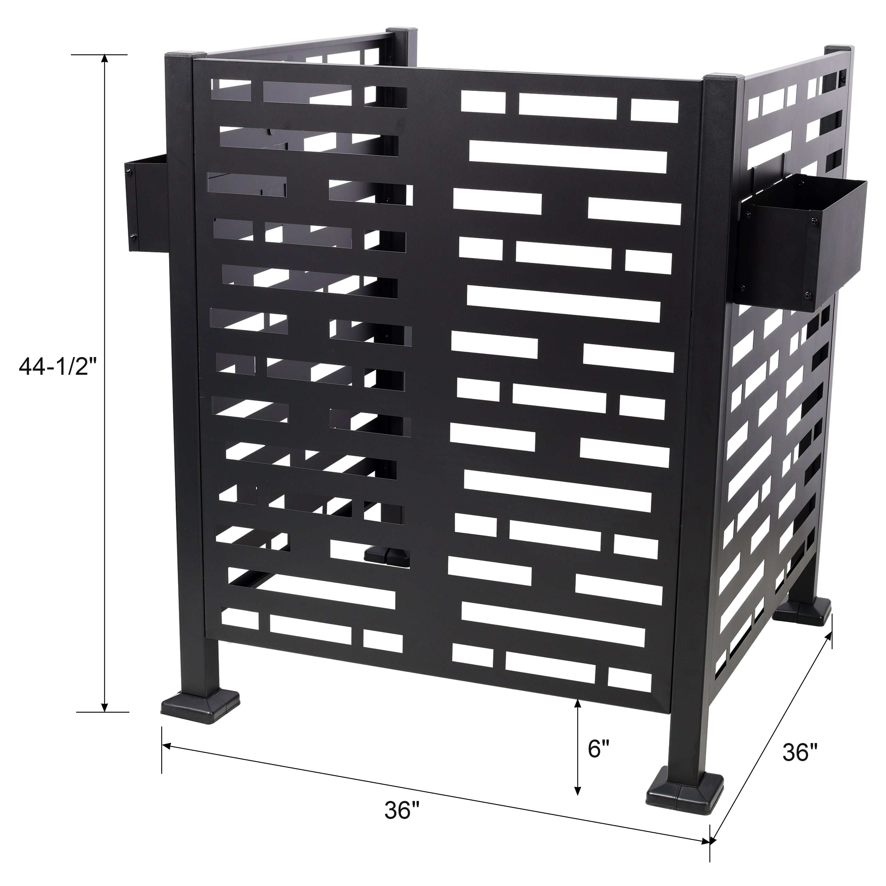 3 x 3 FT Metal Privacy Fence with Planter Boxes — AC Unit & Trash Can Enclosure, Black