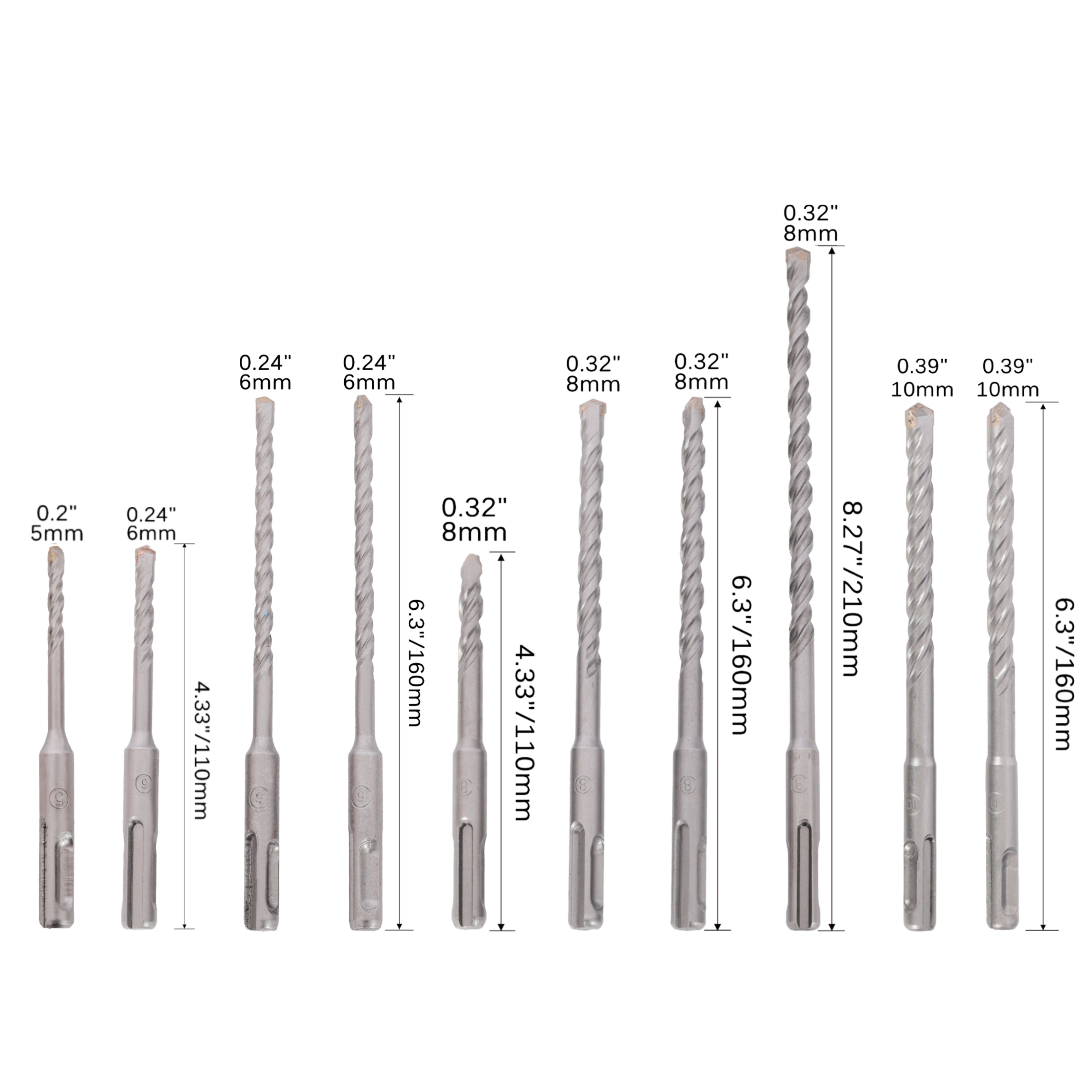 20‑Piece SDS Plus Hammer Drill Bit Set — Carbide Tipped, for Concrete, Stone & Brick, Blue Case