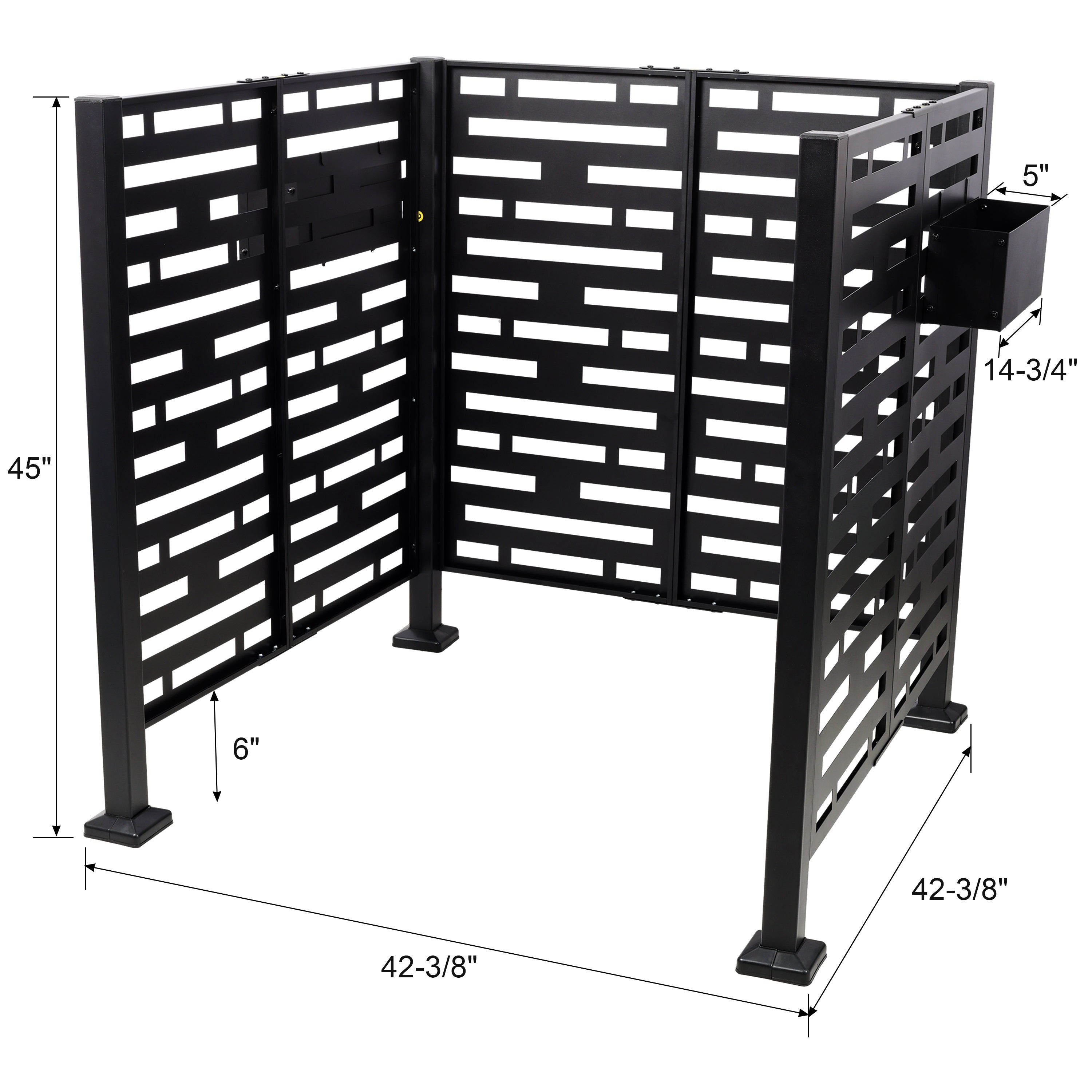3.5 x 3.5 FT Metal Privacy Fence with Planter Boxes — AC Unit & Trash Can Enclosure, Black