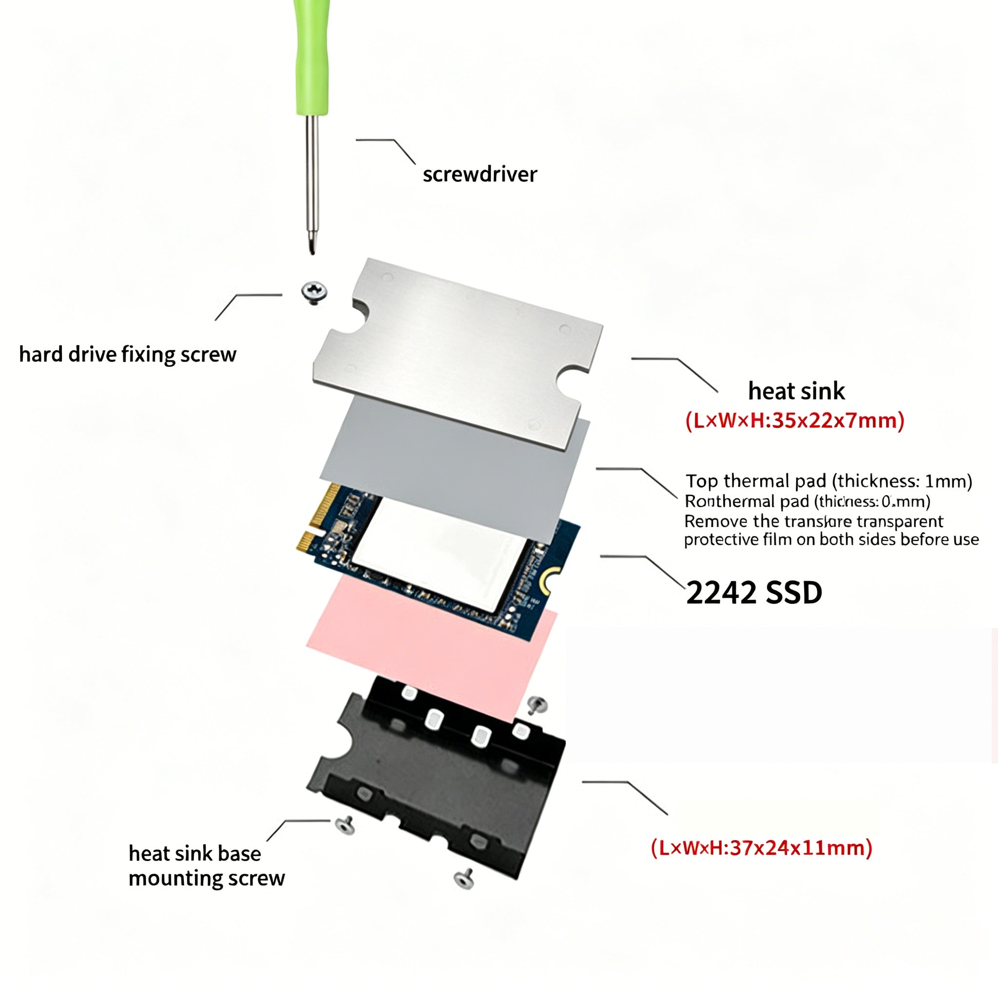 SR2108 M.2 2242 SSD Heatsink – Aluminum Passive Cooling Thermal Pad for NVMe & SATA 2242 Drives